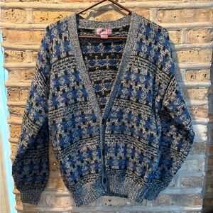 Vintage Blue and Gray Patterned Cardigan